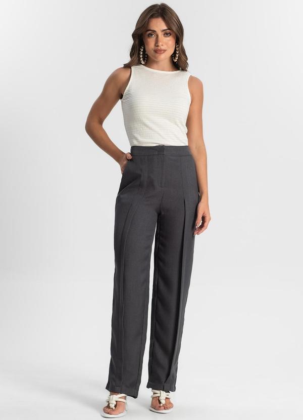 Rovitex - Calça Feminina Reta Alfaiataria Cinza 5