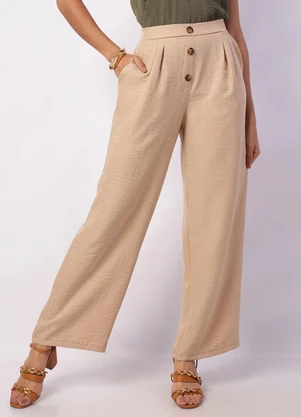 Torra - Calça Feminina Reta com Botões Bege - TORRA