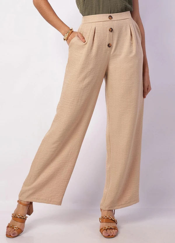 Torra - Calça Feminina Reta com Botões Bege