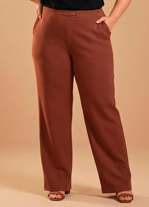 Marialícia - Calça Feminina Reta com Fivela Marrom - MARIALÍCIA