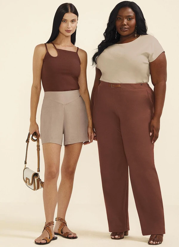 Marialícia - Calça Feminina Reta com Fivela Marrom 3