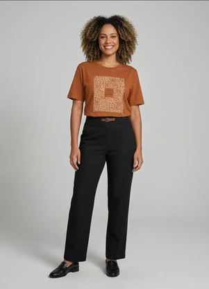 Marialícia - Calça Feminina Reta com Fivela Preto - MARIALÍCIA