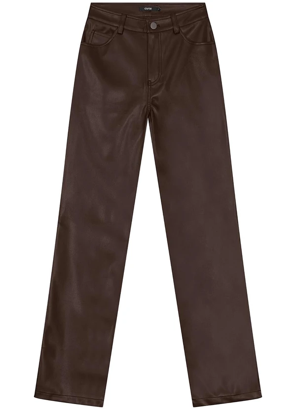 Enfim - Calça Feminina Reta em Corino Marrom 2