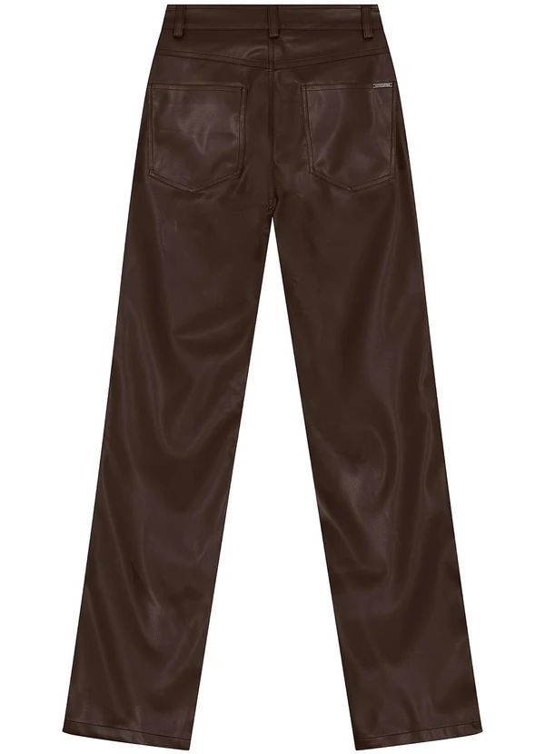 Enfim - Calça Feminina Reta em Corino Marrom 3