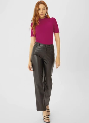 Enfim Calça Feminina Reta em Corino Preto