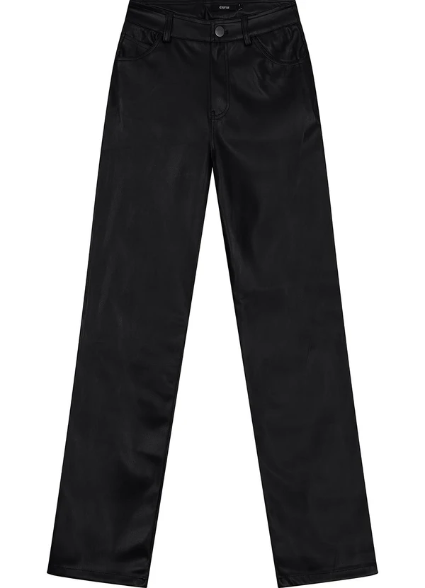 Enfim - Calça Feminina Reta em Corino Preto 2