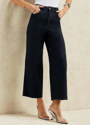 Marialícia - Calça Feminina Reta Jeans com Elastano Preto - MARIALÍCIA