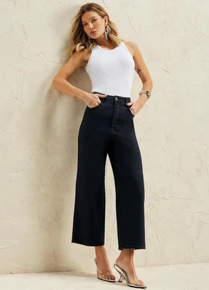 Marialícia - Calça Feminina Reta Jeans com Elastano Preto - MARIALÍCIA