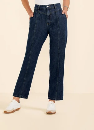 Marialícia - Calça Feminina Reta Jeans Recortes Azul - MARIALÍCIA