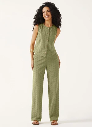 Marialícia - Calça Feminina Reta Laise Verde - MARIALÍCIA