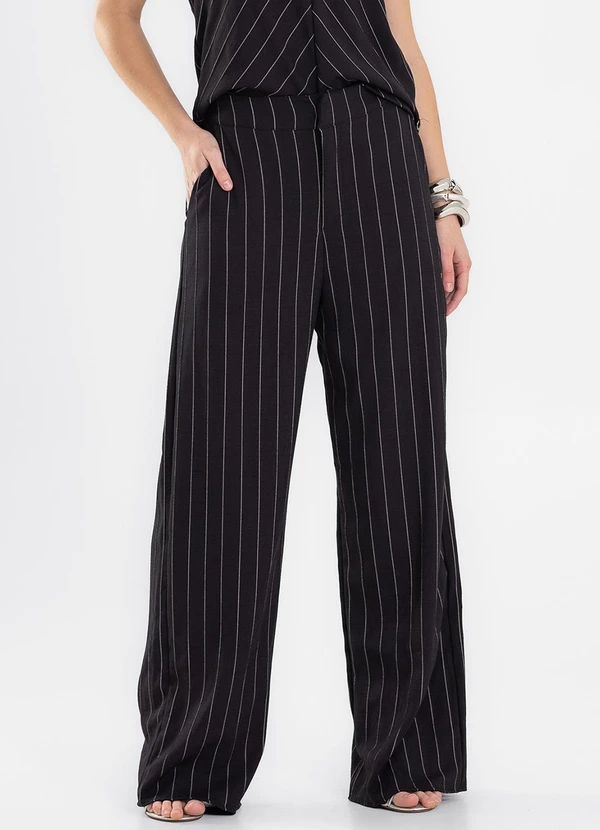 Endless - Calça Feminina Reta Risca de Giz Preto