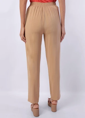 Torra - Calça Feminina Reta Viscose Pregas Bege - TORRA