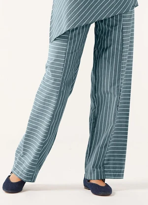 Marialícia - Calça Feminina Tricoline Listrada Azul - MARIALÍCIA