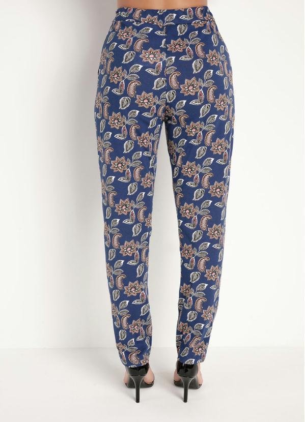 Moda Pop - Calça Floral Azul com Bolsos Funcionais 2