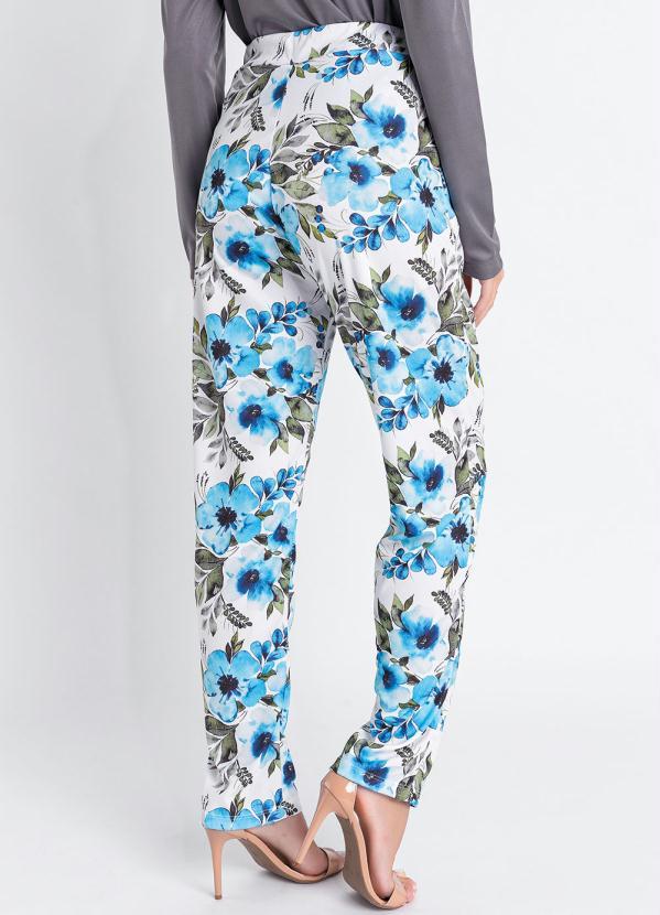 Outlet - Calça Floral Branca com Pregas Frontais 2