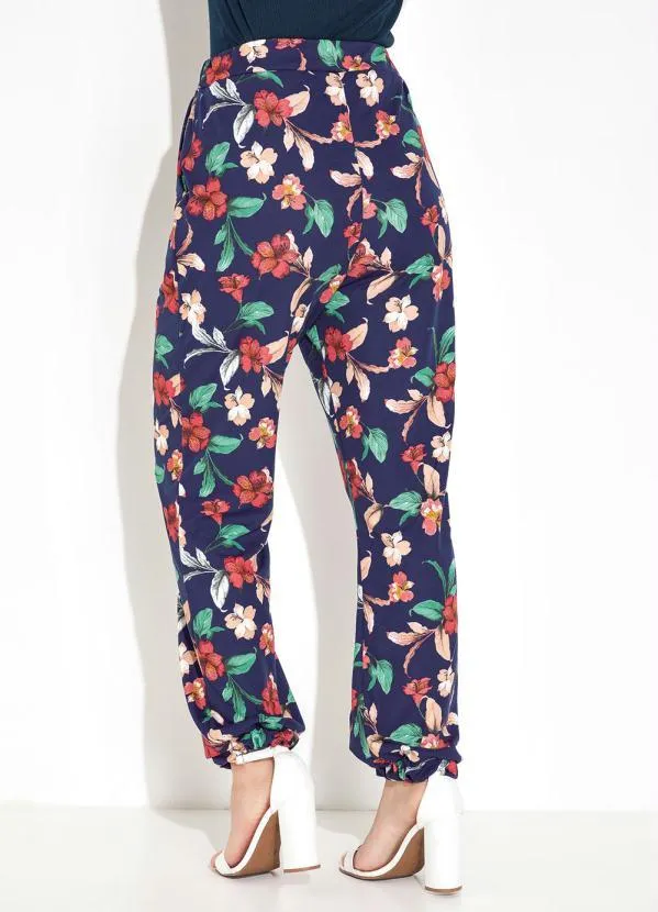 Moda Pop - Calça Floral Marinho com Bolsos Funcionais 2