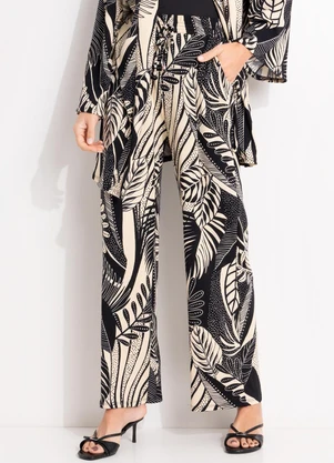 Quintess - Calça Folhagem Preto em Canelado - QUINTESS