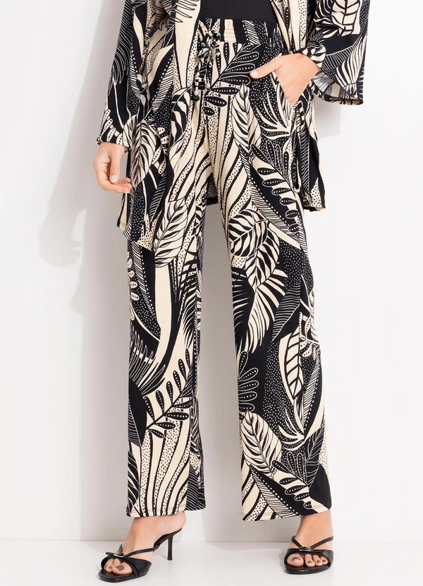 Quintess - Calça Folhagem Preto em Canelado