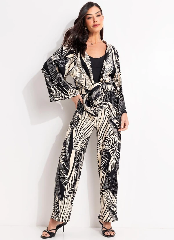 Quintess - Calça Folhagem Preto em Canelado 7