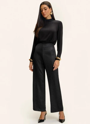 Endless - Calça Jacquard Acetinado Onças Preto - ENDLESS