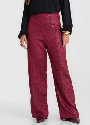 Endless - Calça Jacquard Acetinado Onças Vermelho - ENDLESS