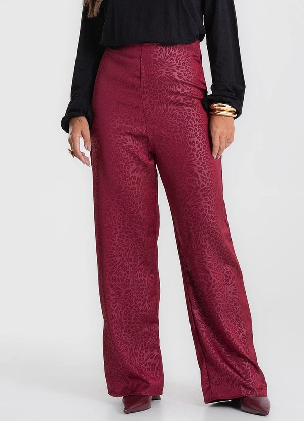 Endless - Calça Jacquard Acetinado Onças Vermelho 1