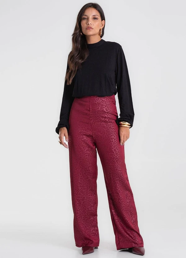 Endless - Calça Jacquard Acetinado Onças Vermelho 3