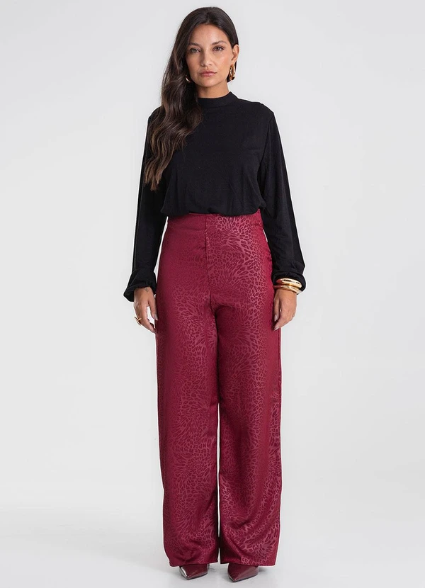 Endless - Calça Jacquard Acetinado Onças Vermelho 5