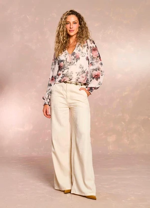 Doce Trama - Calça Jardim Decor em Sarja Branco - DOCE TRAMA