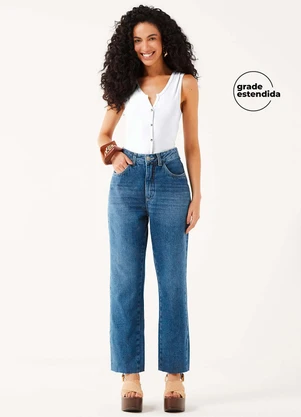 Marialícia - Calça Jeans Feminina Reta Bolsos Azul - MARIALÍCIA