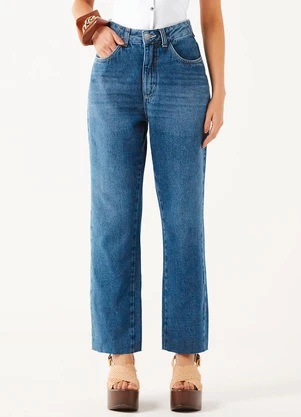 Marialícia - Calça Jeans Feminina Reta Bolsos Azul - MARIALÍCIA