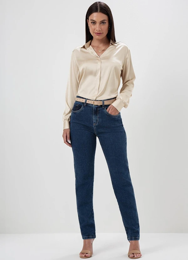 Principessa - Calça Jeans Reta Slim Azul Escuro Safira 3