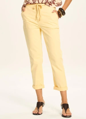 Doce Trama - Calça Jogger com Barra Dobrada Amarelo - DOCE TRAMA