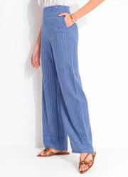 Cal�a Listrado Azul em Poli�ster com Viscose