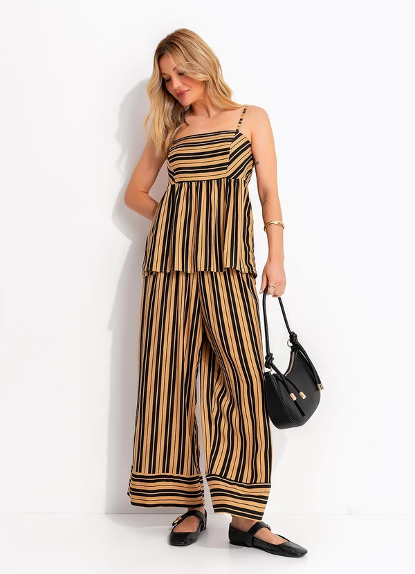 Quintess - Calça Listrado Preto em Viscose 8