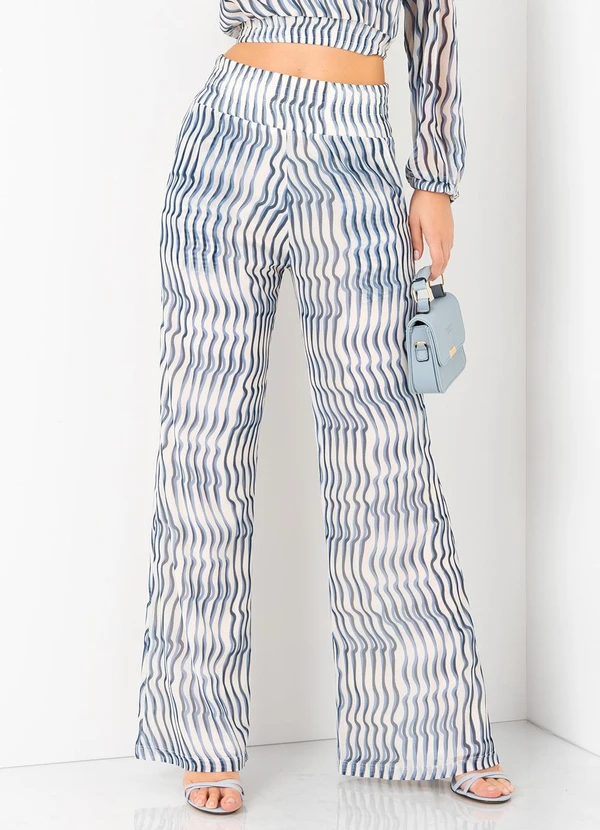 Mob - Calça Malha Tule Estampa Waves Azul
