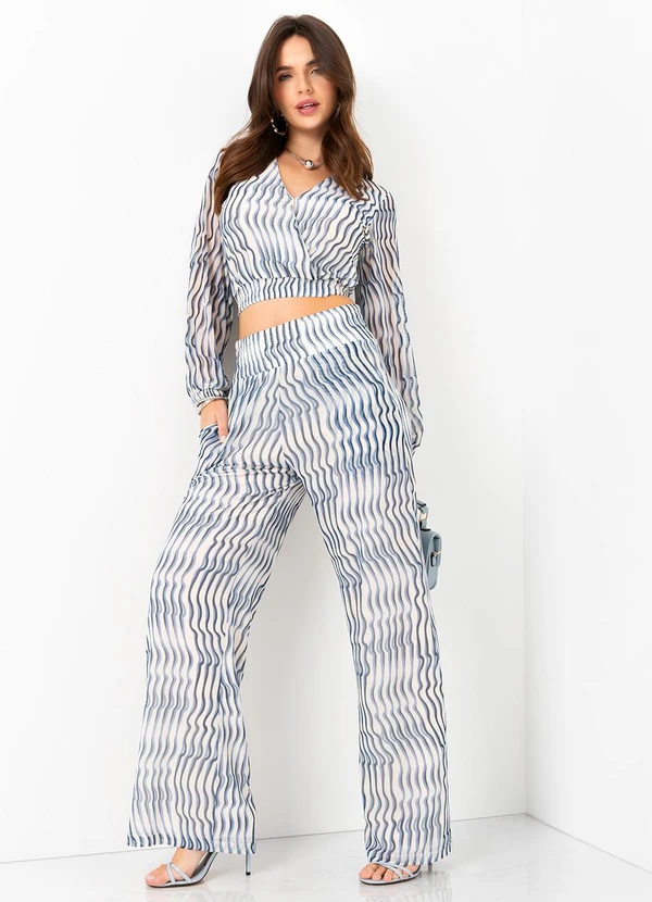 Mob - Calça Malha Tule Estampa Waves Azul 10