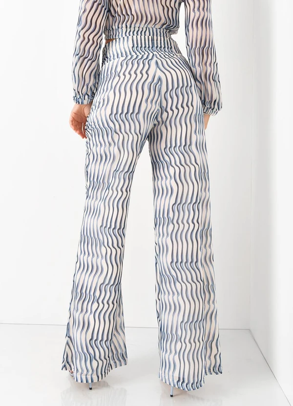 Mob - Calça Malha Tule Estampa Waves Azul 2