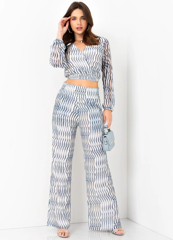 Mob - Calça Malha Tule Estampa Waves Azul 3