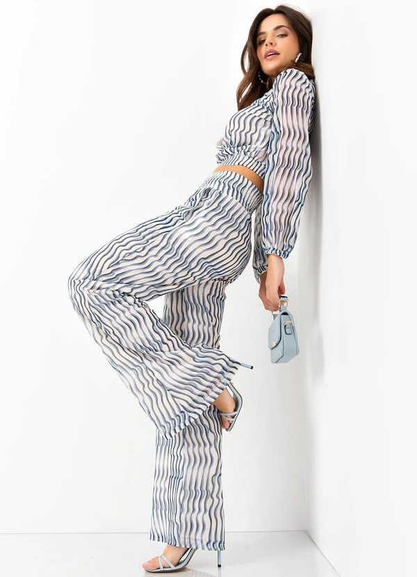 Mob - Calça Malha Tule Estampa Waves Azul 9