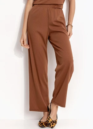 Quintess - Calça Marrom Amendoado em Canelado - QUINTESS