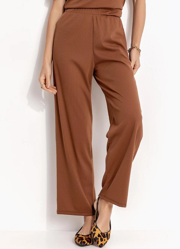 Quintess - Calça Marrom Amendoado em Canelado