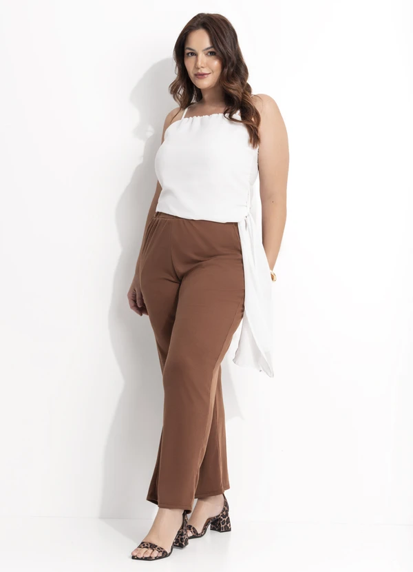 Quintess - Calça Marrom Amendoado em Canelado 7