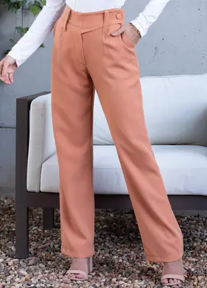 Quintess - Calça Marrom com Cós Transpassado - QUINTESS