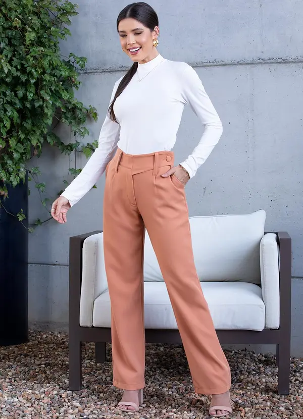 Quintess - Calça Marrom com Cós Transpassado 3