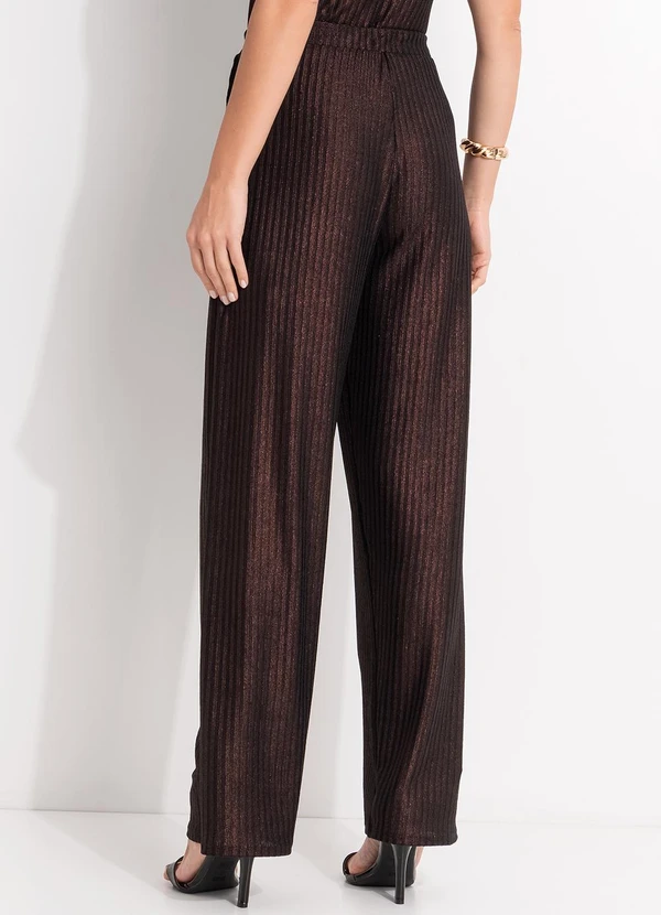 Quintess - Calça Marrom em Malha Canelada com Lurex 2