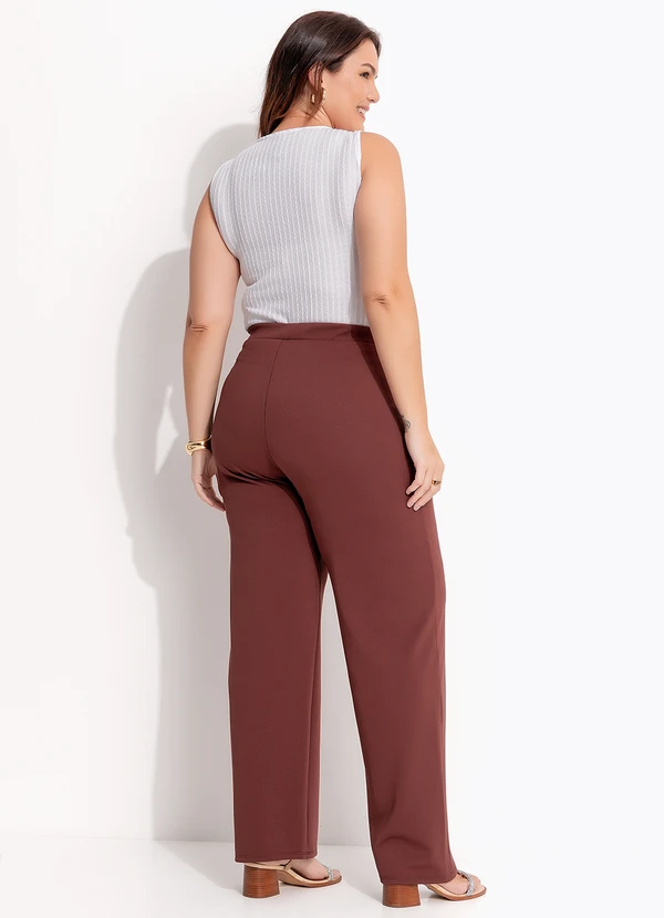 Quintess - Calça Marrom em Malha Ponto Roma Sarjado