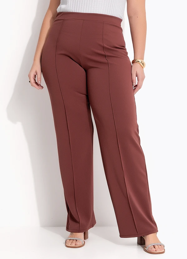 Quintess - Calça Marrom em Malha Ponto Roma Sarjado 8