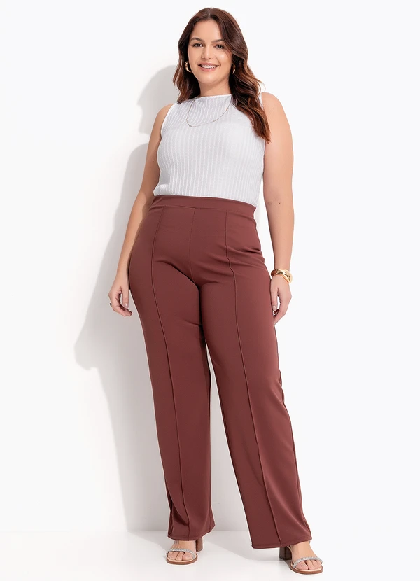 Quintess - Calça Marrom em Malha Ponto Roma Sarjado 10