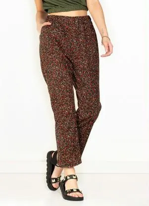 Moda Pop - Calça Mini Floral Reta de Cintura Alta - MODA POP
